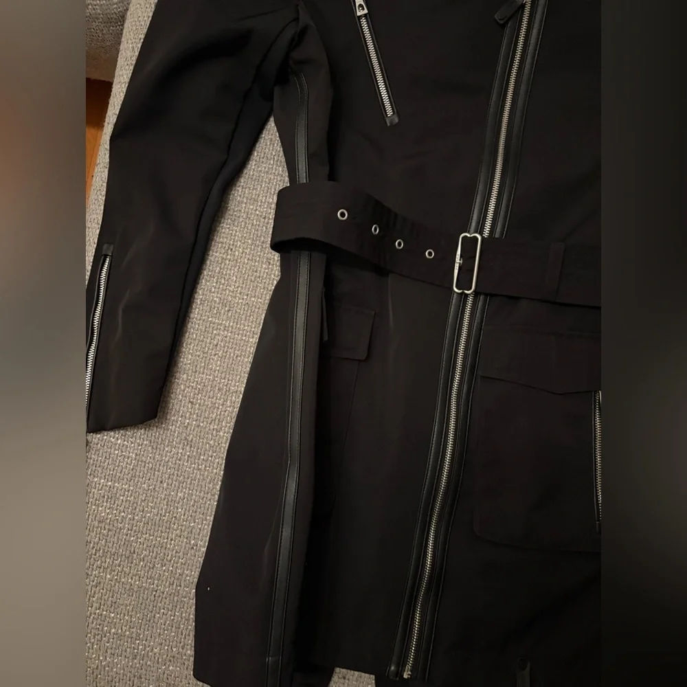 RUDSAK Moira Black Belted Jacket Hidden Hood Leather Trim Size XS - Picture 13 of 16